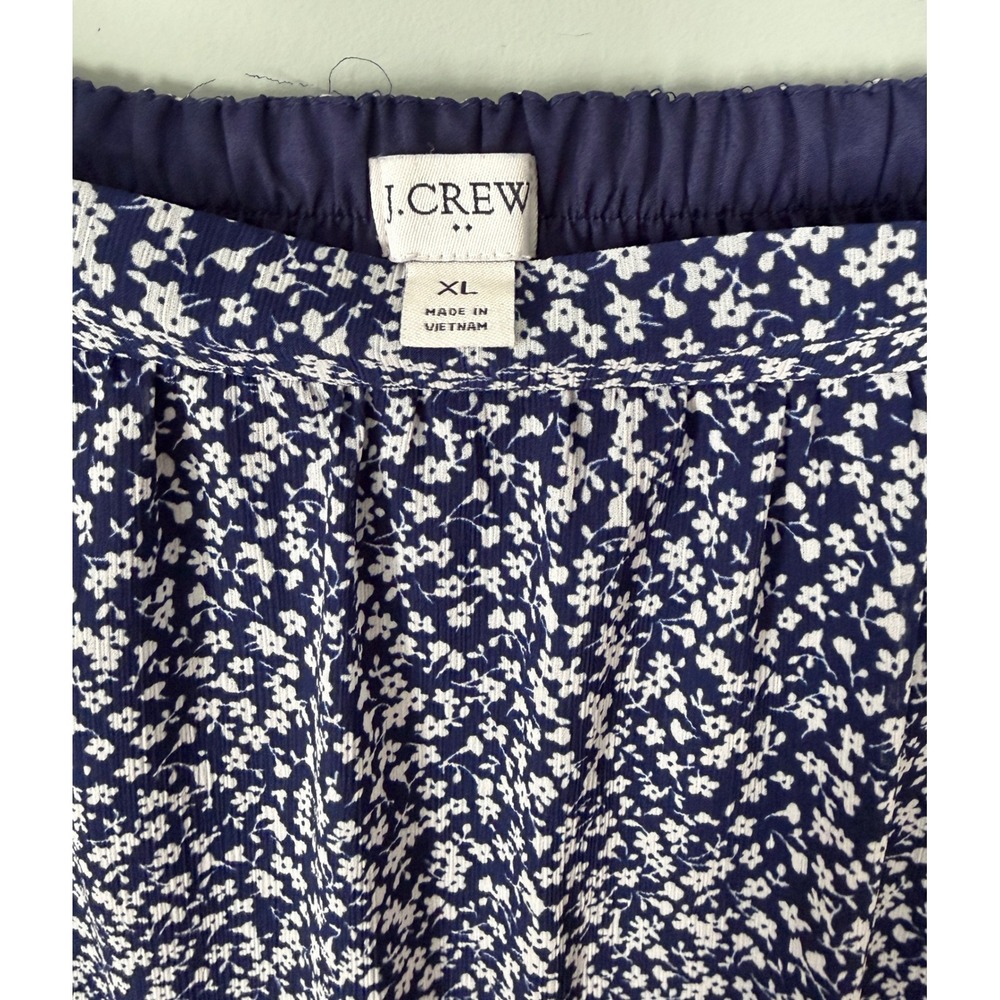 J.Crew Ditsy Floral Tiered Mini Skirt Elastic Waist XL Navy Blue White Spring - Picture 3 of 7
